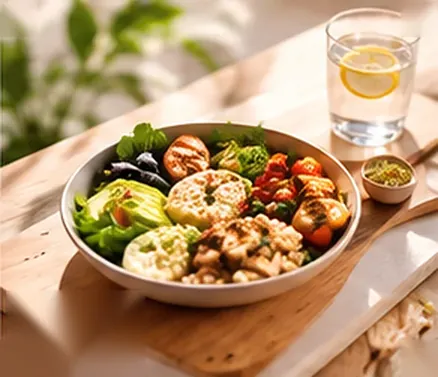 A colourful prepared meal bowl